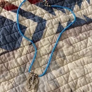 Blue Beaded Necklace with Silver Pendant